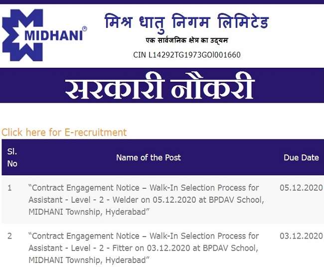 मिश्र धातु निगम में 29 सहायक पदों के लिए वॉक-इन-इंटरव्यू 3 और 5 दिसंबर को
