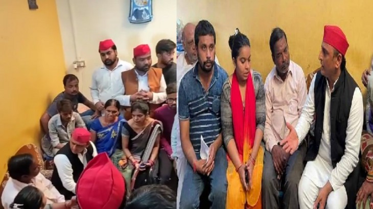 मृतक मनीष के घर पहुंचे अखिलेश यादव, बवाल के बीच परिजनों से की मुलाकात, कही ये बात