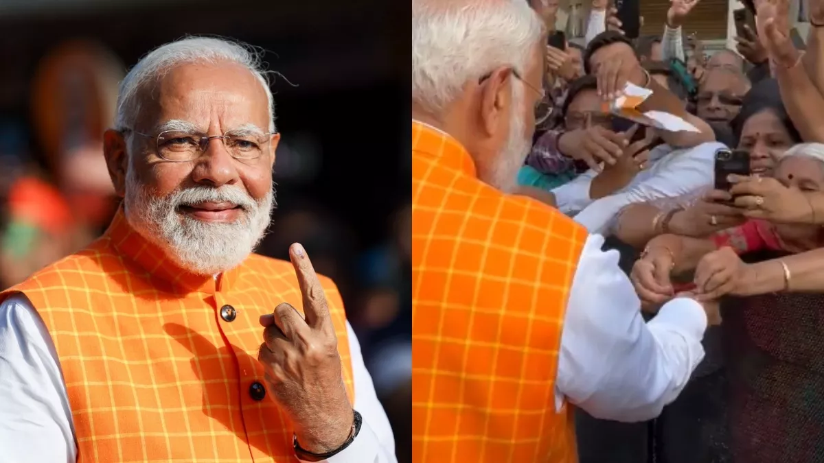 PM मोदी ने अहमदाबाद में डाला वोट; लोगों से कहा- दान की भावना से करें मतदान, फिर बच्चे को गोद में उठाया; बुजुर्ग महिला ने बांधी राखी