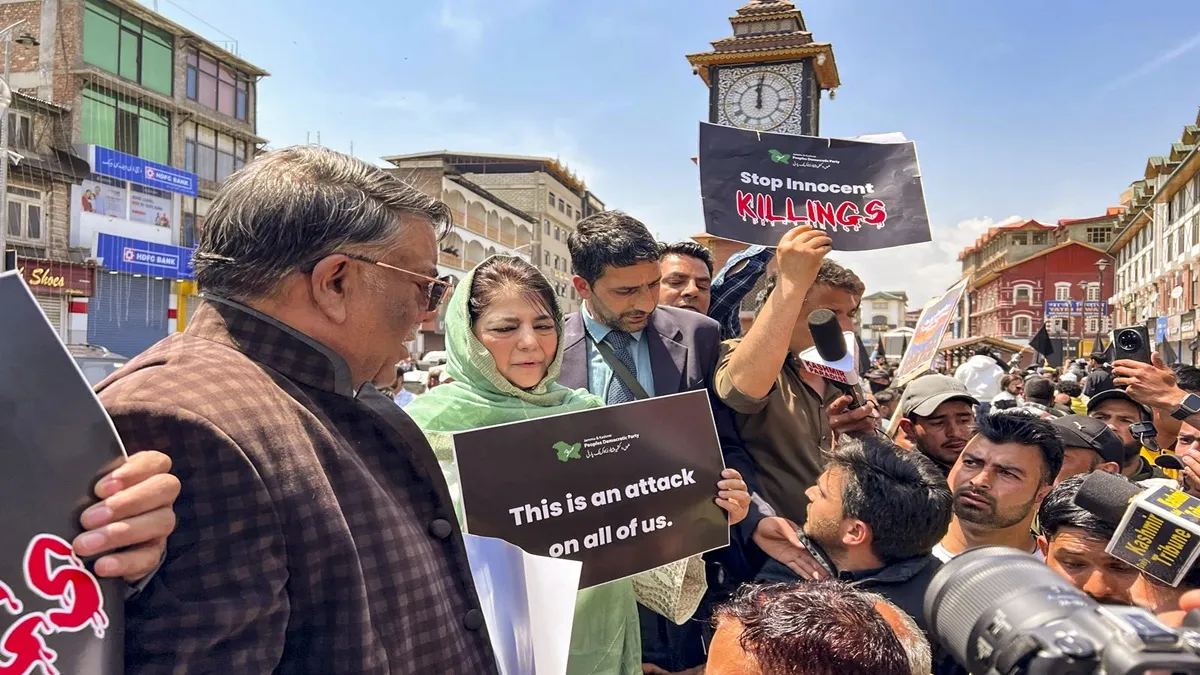 ‘यह हम सभी पर हमला है’, तख्ती लेकर सड़क पर उतरीं महबूबा मुफ्ती, बोलीं- हमें शर्म आती है कि…