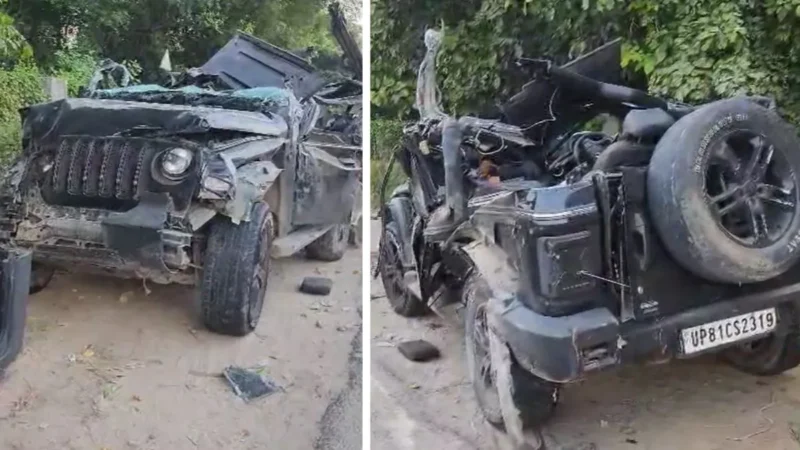 गुरुग्राम में आज सुबह भीषण रोड एक्सीडेंट, 5 युवकों की मौत, THAR कार के उड़े परखच्चे