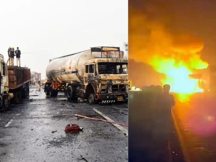 RTO चेकिंग से डरकर टैंकर ड्राइवर ने LPG ट्रक में मारी टक्कर, 2 घंटे तक फटते रहे 200 सिलेंडर; एक की मौत