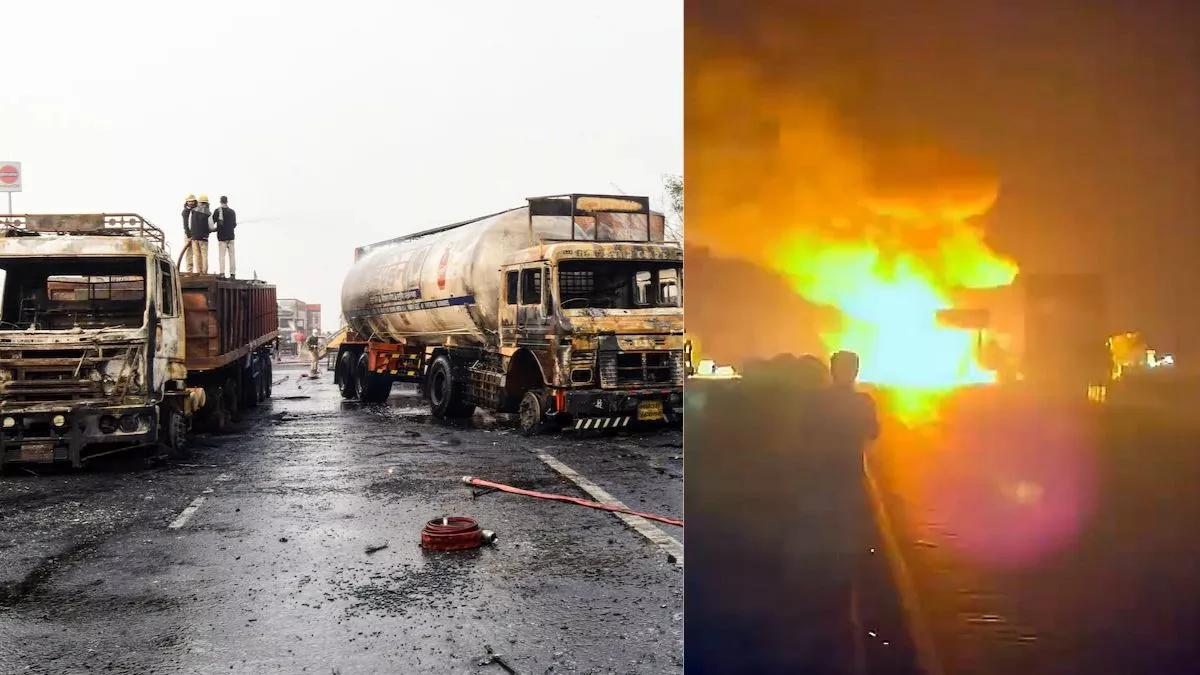 RTO चेकिंग से डरकर टैंकर ड्राइवर ने LPG ट्रक में मारी टक्कर, 2 घंटे तक फटते रहे 200 सिलेंडर; एक की मौत