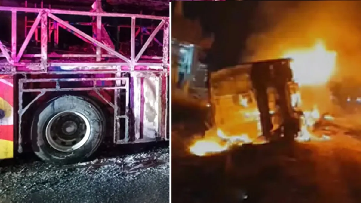हैदराबाद-बेंगलुरु हाईवे पर बड़ा हादसा, बाइक से टक्कर के बाद बस में लगी आग; 12 लोगों की मौत