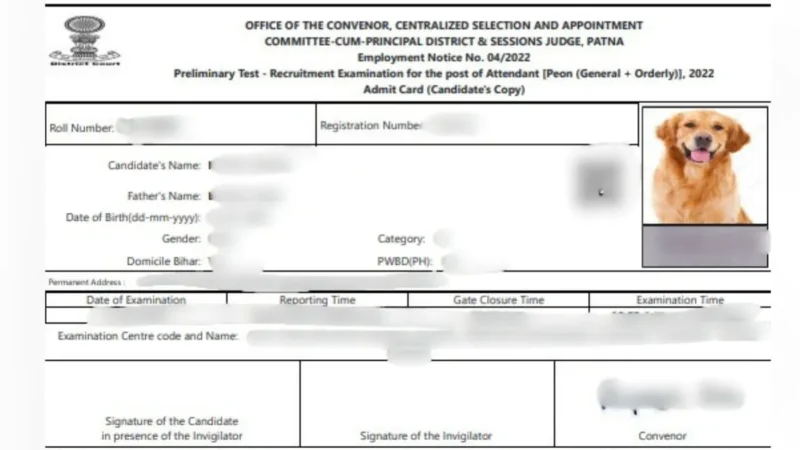 लापरवाही की हद…एडमिट कार्ड पर अभ्यर्थी की जगह लगा दी कुत्ते की फोटो; 15 मार्च को है परीक्षा