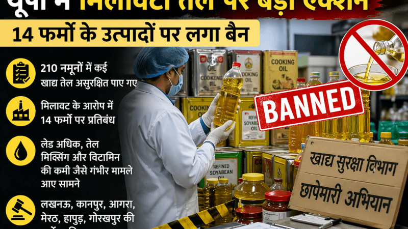 उत्तर प्रदेश : मिलावटी खाद्य तेल बेचने वालों के पर सख्त कार्यवाही, 14 फ़र्मों पर प्रतिबंध