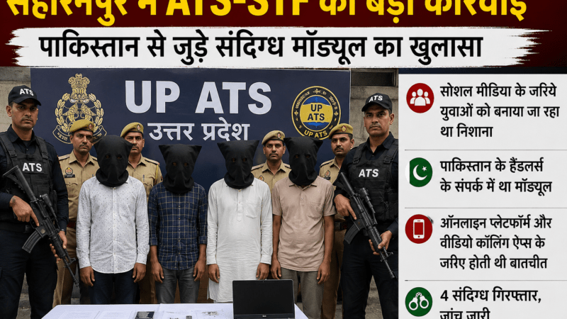 सहारनपुर में ATS-STF की बड़ी कार्रवाई, पाकिस्तान से जुड़े संदिग्ध मॉड्यूल का खुलासा; कई आरोपी गिरफ्तार