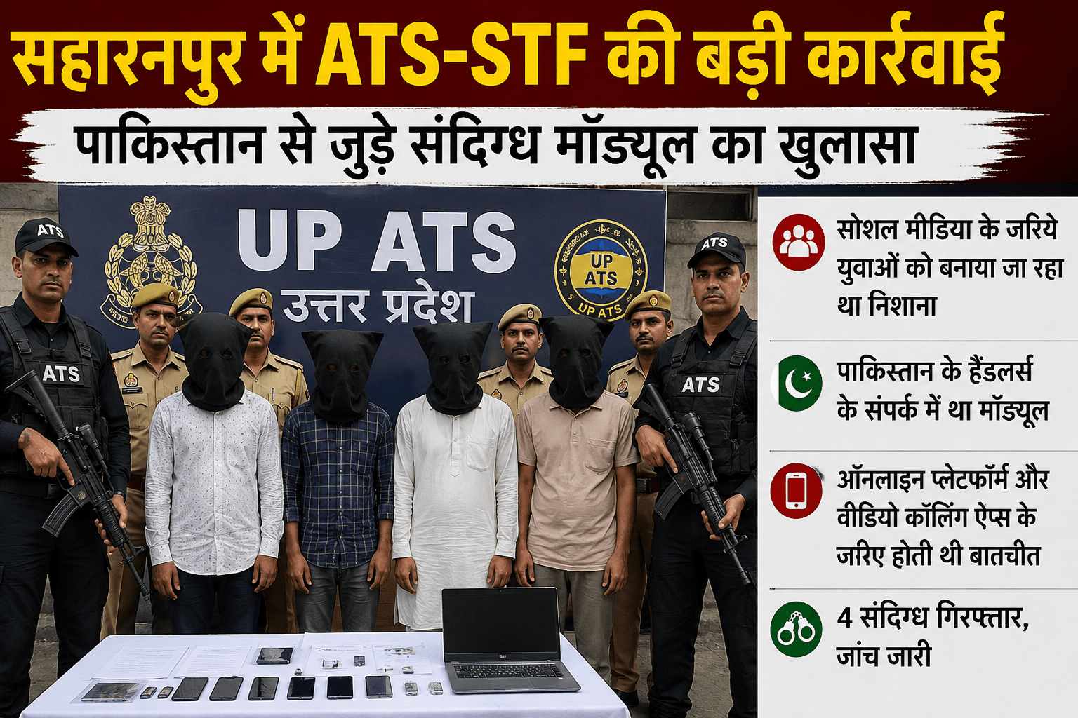 सहारनपुर में ATS-STF की बड़ी कार्रवाई, पाकिस्तान से जुड़े संदिग्ध मॉड्यूल का खुलासा; कई आरोपी गिरफ्तार