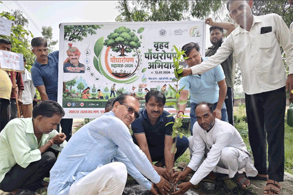 नकुड मे नगर पालिका ने कराया वृक्षारोपण