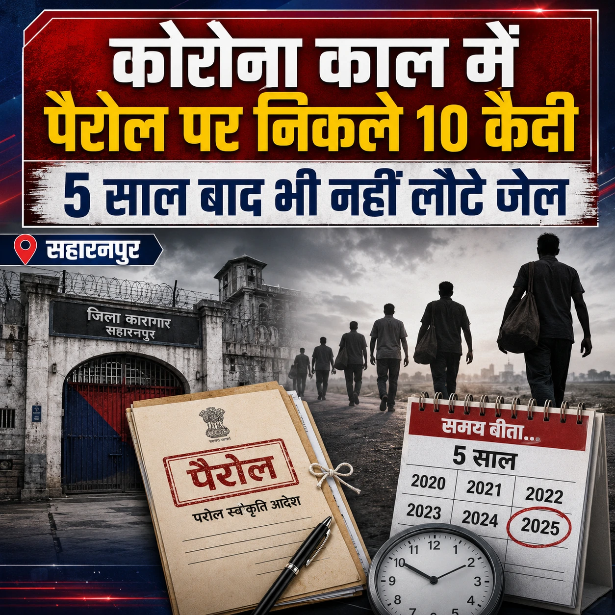 कोरोना काल में पैरोल पर छोड़े गए 10 कैदी पांच साल बाद भी नहीं लौटे जेल