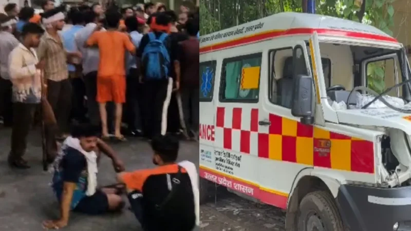 दिल्ली-मेरठ हाईवे पर कांवड़ियों के ट्रैक्टर ट्रॉली से टकराई सरकारी एंबुलेंस, हादसे के बाद हंगामा, लगा लंबा जाम-VIDEO