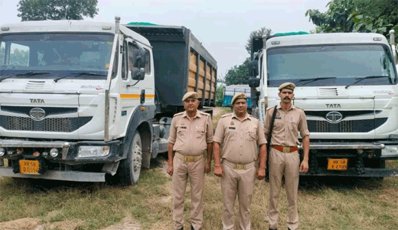 बिना रॉयल्टी अवैध खनन से भरे तीन डंपर पकड़े, सीज