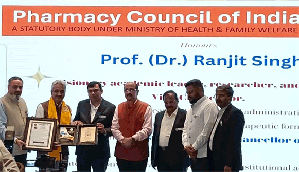 फार्मेसी काउंसिल ऑफ इंडिया (पीसीआई), नई दिल्ली द्वारा प्रो.(डॉ.) रणजीत सिंह ‘भेषज शिक्षा रत्न–2026’ से सम्मानित