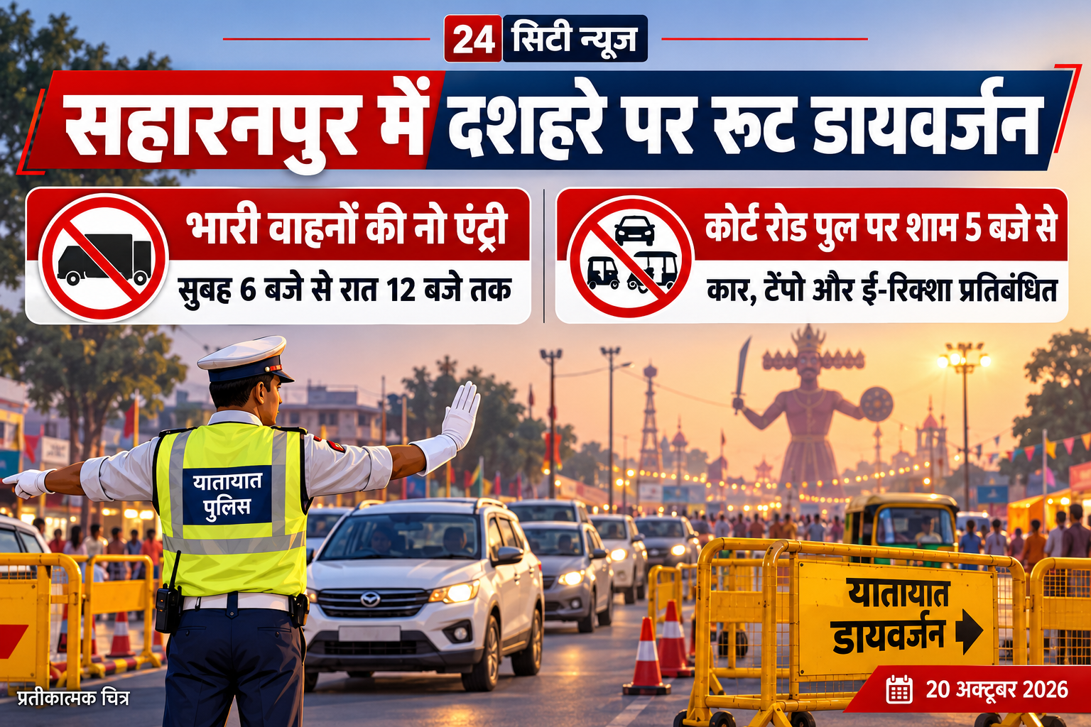 सहारनपुर में दशहरे पर बदला ट्रैफिक प्लान, रात 12 बजे तक भारी वाहनों की नो एंट्री