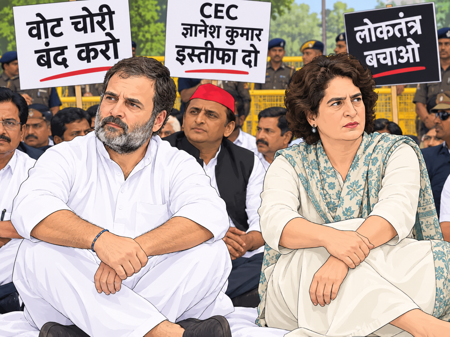 विपक्षी दलों ने CEC ज्ञानेश कुमार के खिलाफ खोला मोर्चा, धरने पर बैठे राहुल और प्रियंका गांधी